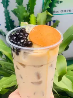 Hình ảnh Trà sữa trân châu đen bánh flan