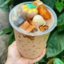 Hình ảnh Trà sữa full topping - bánh flan