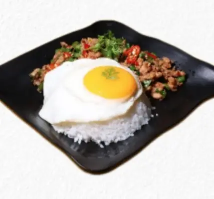 Hình ảnh Cơm heo xào lá quế