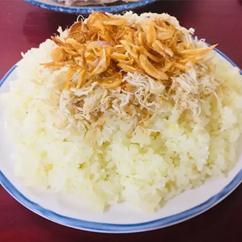 Hình ảnh Xôi nếp chà bông hành phi - sốt chấm
