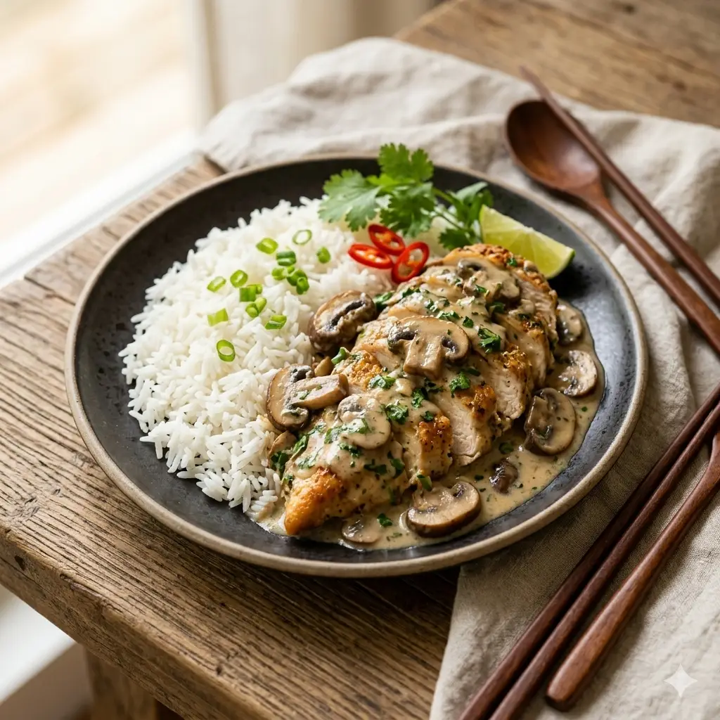 Hình ảnh Cơm gà sốt nấm