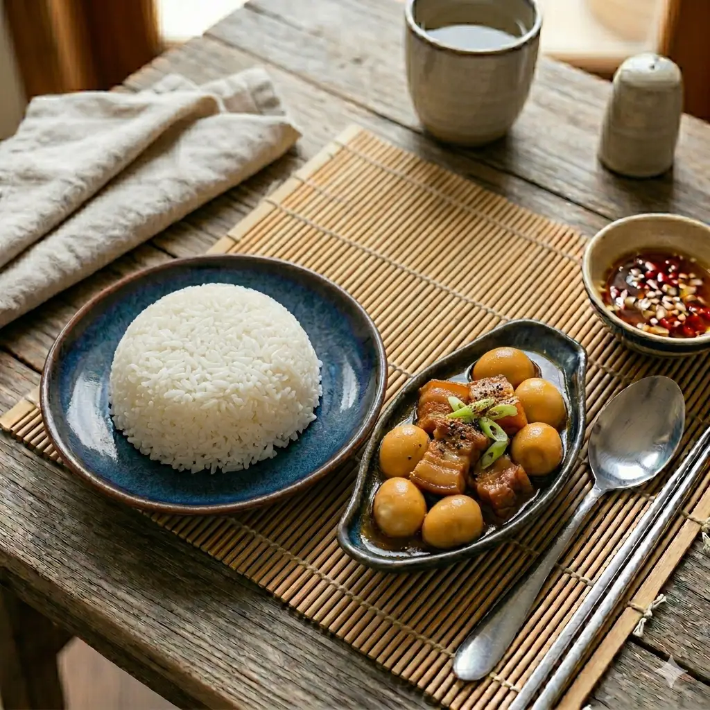 Hình ảnh Combo Cơm ba rọi kho tiêu và trứng cút + Canh chua không cá