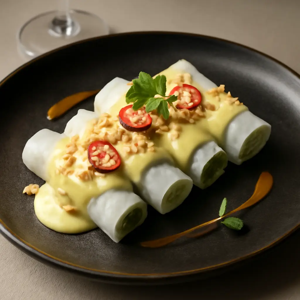 Hình ảnh Bánh tráng phơi sương cuộn bơ béo trứng lòng đào