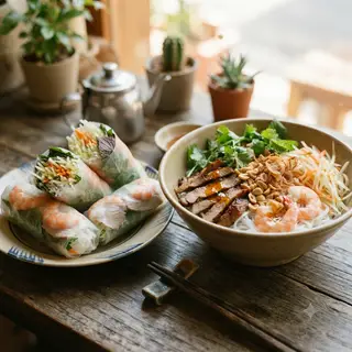 Hình ảnh Gỏi đu đủ tôm thịt cuốn - tô bún trộn