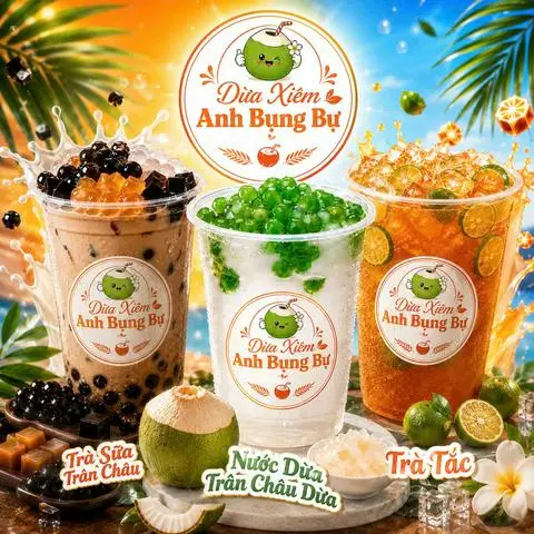 Hình ảnh Dừa Xiêm Anh Bụng Bự - Nước Dừa Tươi Mix Topping - Tân Hòa Đông