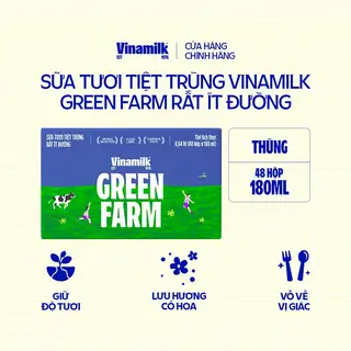 Hình ảnh Thùng 48 Hộp Sữa Tươi Tiệt Trùng Vinamilk Green Farm ít đường - Lốc 4 Hộp 180ml_04GI13_THG