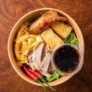 Hình ảnh Bún Nước Tương Đậu Thịt Chả Giò Trứng Sợi