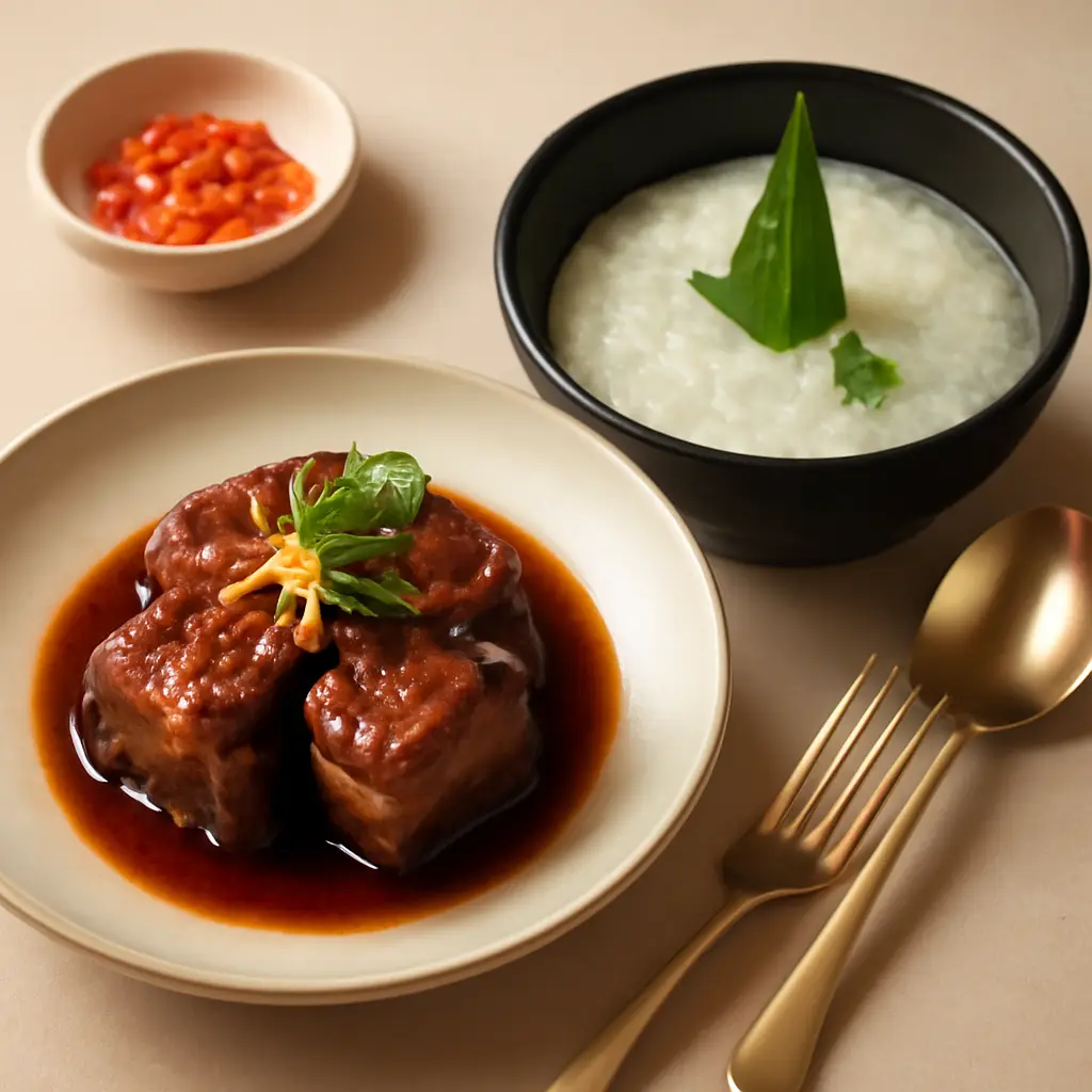 Hình ảnh cháo trắng + kho quẹt chay