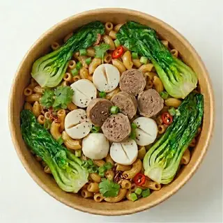 Hình ảnh Nui xào cá viên bò viên