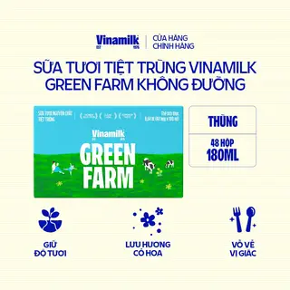 Hình ảnh Thùng 48 Hộp Sữa Tươi Tiệt Trùng Vinamilk Green Farm không đường - Lốc 4 Hộp 180ml_04GT13_THUNG