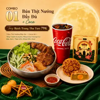 Hình ảnh CB01 - Bún Thịt Nướng Đầy Đủ + Coca Tặng Bánh Trung Thu Tươi 79K
