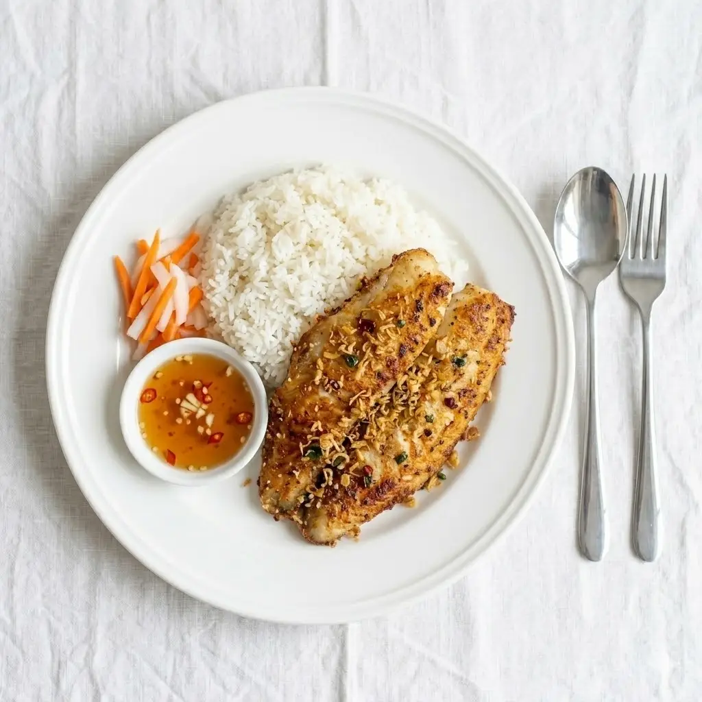 Hình ảnh Cơm phi lê cá basa chiên