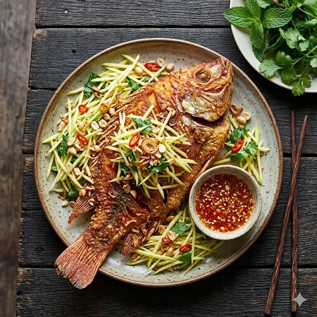 Hình ảnh Cá diêu hồng chiên mắm xoài