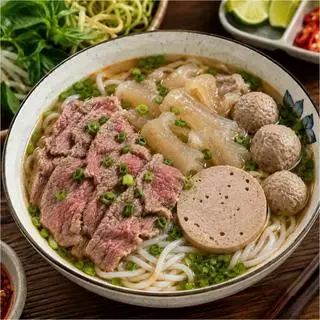 Hình ảnh Bún Bò Tái + Gân, Chả, Bò Viên