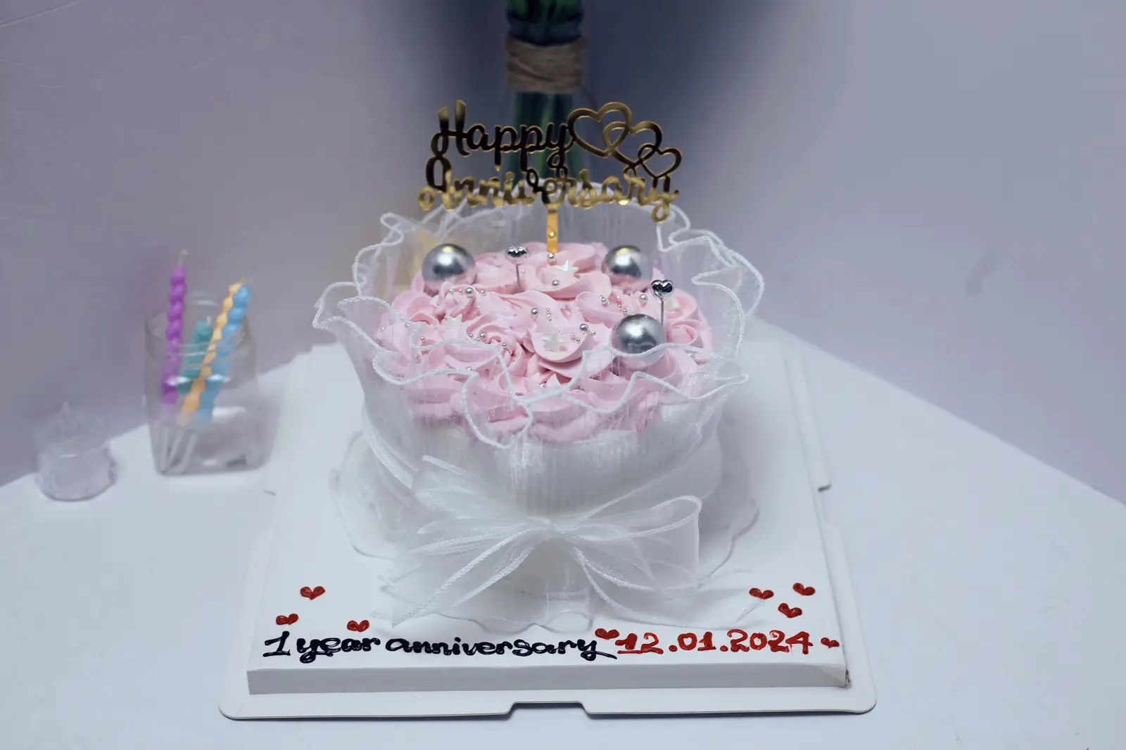 Hình ảnh Bánh kem sò hồng quấn ren	size 16