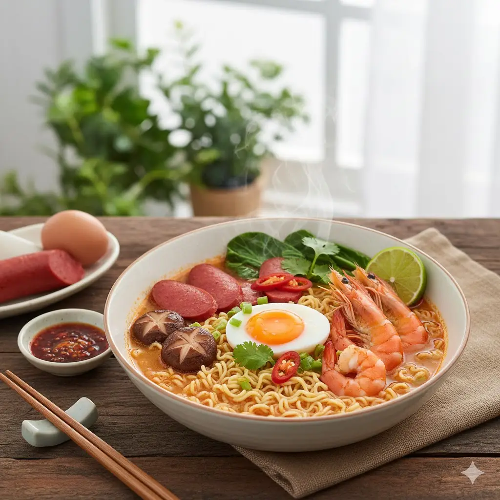 Hình ảnh Mì cay xúc xích trứng