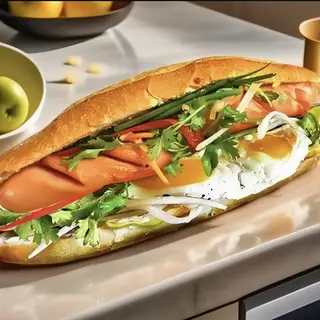 Hình ảnh Bánh mì chả cá - trứng - xúc xích
