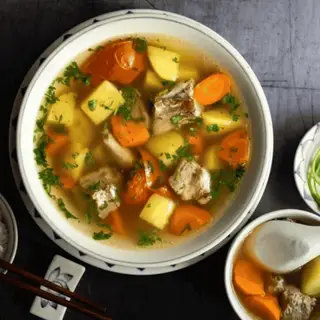 Hình ảnh Cơm canh khoai tây hầm sườn non