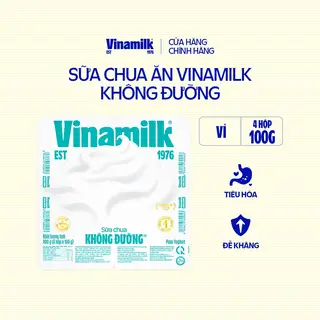 Hình ảnh Sữa chua ăn Vinamilk Không đường - Vỉ 4 hộp x 100g_07KD12