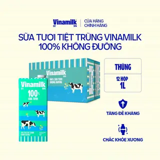 Hình ảnh Thùng 12 hộp Sữa tươi tiệt trùng Vinamilk 100% Không đường 1L_04ET02_THUNG