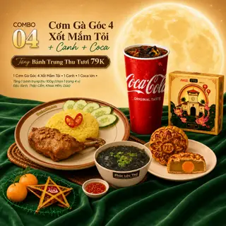 Hình ảnh CB04 - Cơm Gà Góc 4 Xốt Mắm Tỏi + Canh + Coca Tặng Bánh Trung Thu Tươi 79K