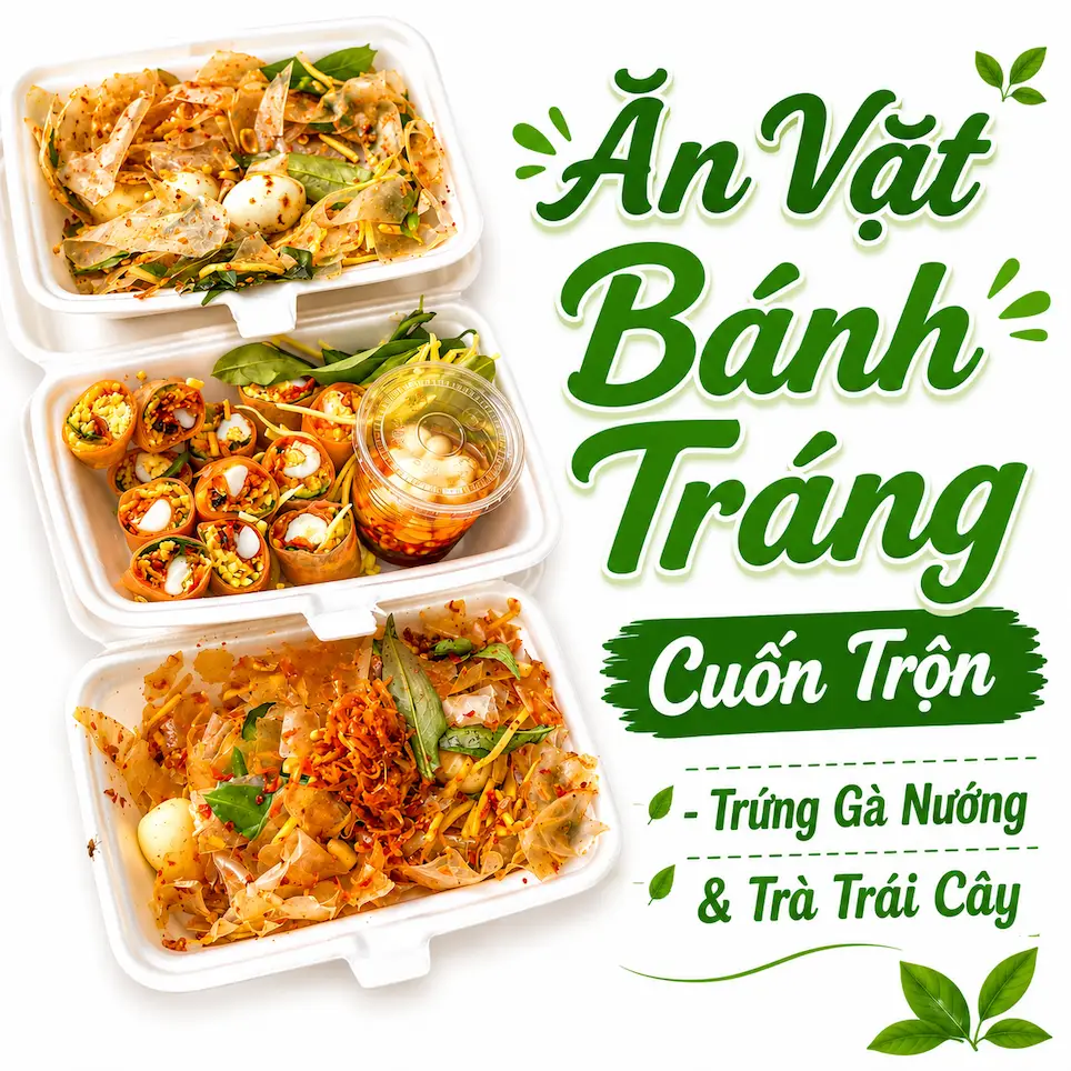 Hình ảnh Ăn Vặt Bánh Tráng Cuốn Trộn - Trứng Gà Nướng & Trà Trái Cây - Lê Văn Sỹ