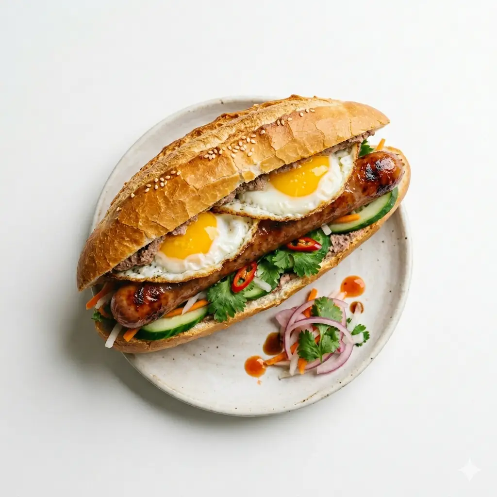 Hình ảnh Bánh mì pate trứng xúc xích