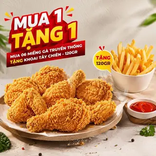 Hình ảnh [ mua 1 tặng 1] 06 Miếng gà Truyền Thống tặng khoai tây chiên - 120gr