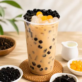 Hình ảnh Trà sữa full topping - flan