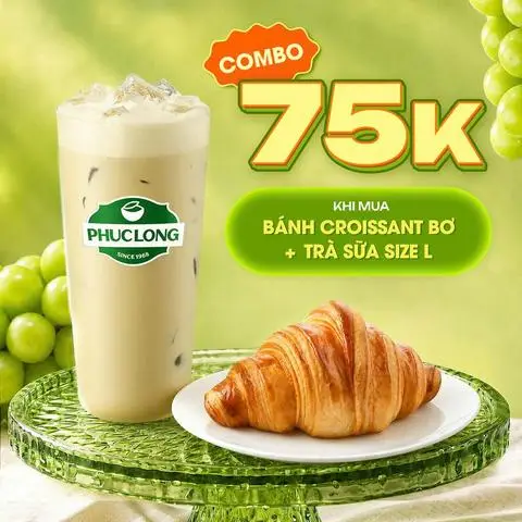 Hình ảnh Combo Bánh Croissant Bơ + Trà Sữa (L)