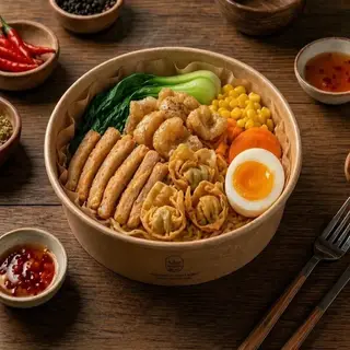 Hình ảnh Mỳ Trộn Cá Sợi+ Hoành Thánh+ Trứng+ Tốp Mỡ