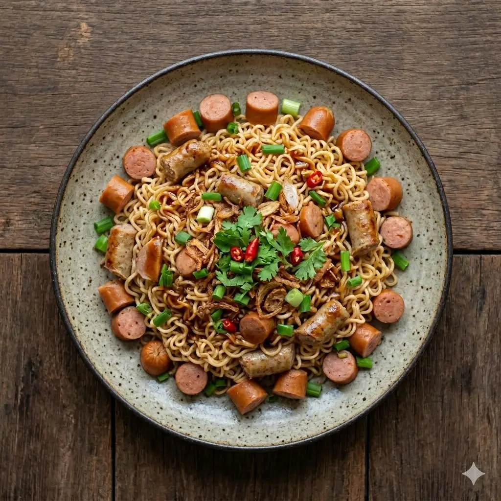 Hình ảnh Mì trộn Indomie xúc xích