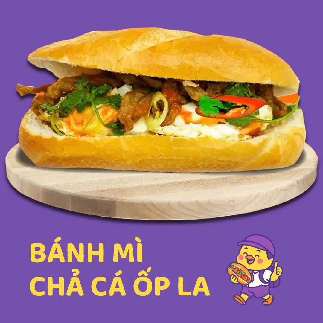 Hình ảnh Bánh mì chả cá + trứng ốp la