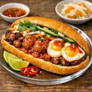 Hình ảnh Bánh mì mix thịt nướng - xíu mại - ốp la