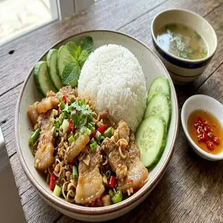 Hình ảnh Cơm ba chỉ xào xả ớt