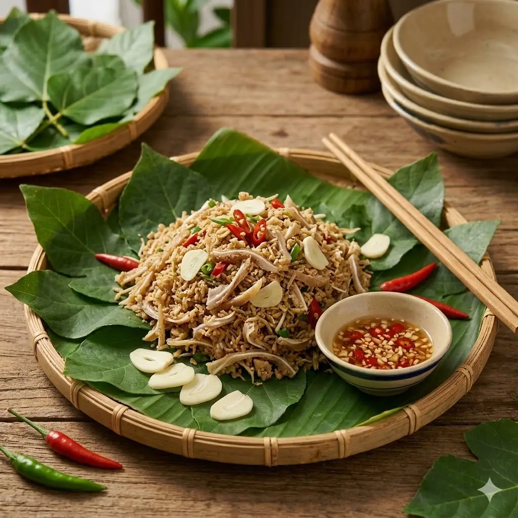 Hình ảnh Nem tai trộn thính - 120g kèm lá sung nước chấm