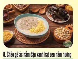 Hình ảnh Cháo gà ác hầm đậu xanh hạt sen nấm hương