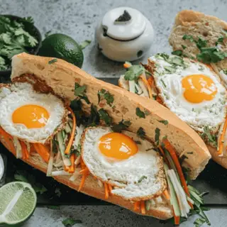 Hình ảnh Bánh mì ốp la + pate bơ