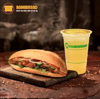 Hình ảnh Combo bánh mì gà nướng sả - trà đào Bami