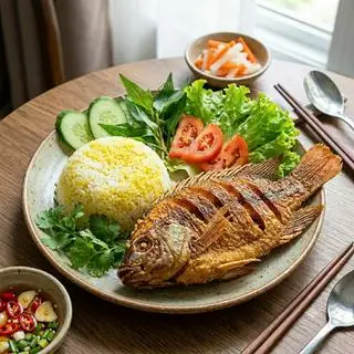 Hình ảnh Cơm cá diêu hồng chiên