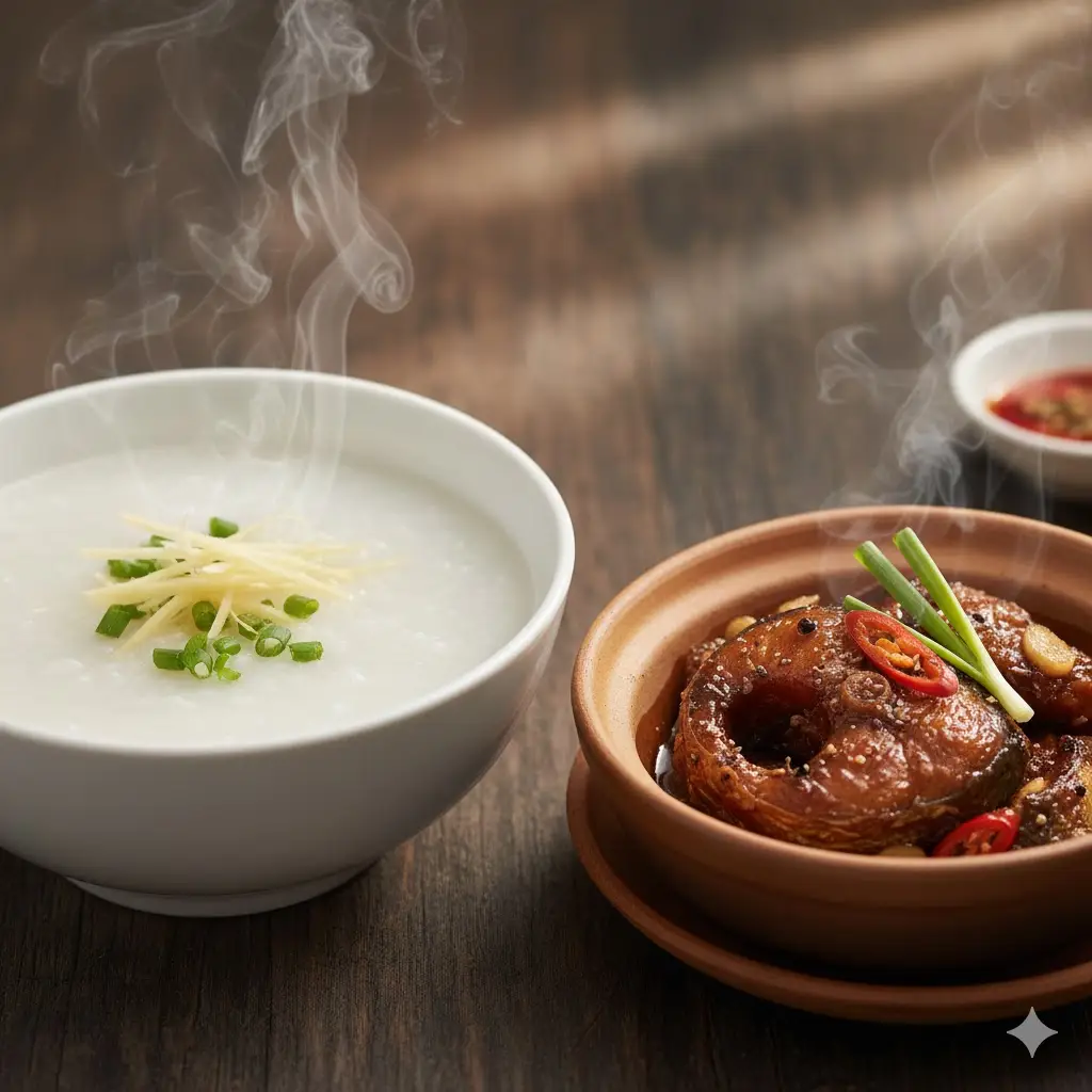 Hình ảnh Cháo trắng cá lóc kho