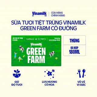 Hình ảnh Thùng 48 Hộp Sữa Tươi Tiệt Trùng Vinamilk Green Farm có đường - Lốc 4 Hộp 180ml_04GD13_THG