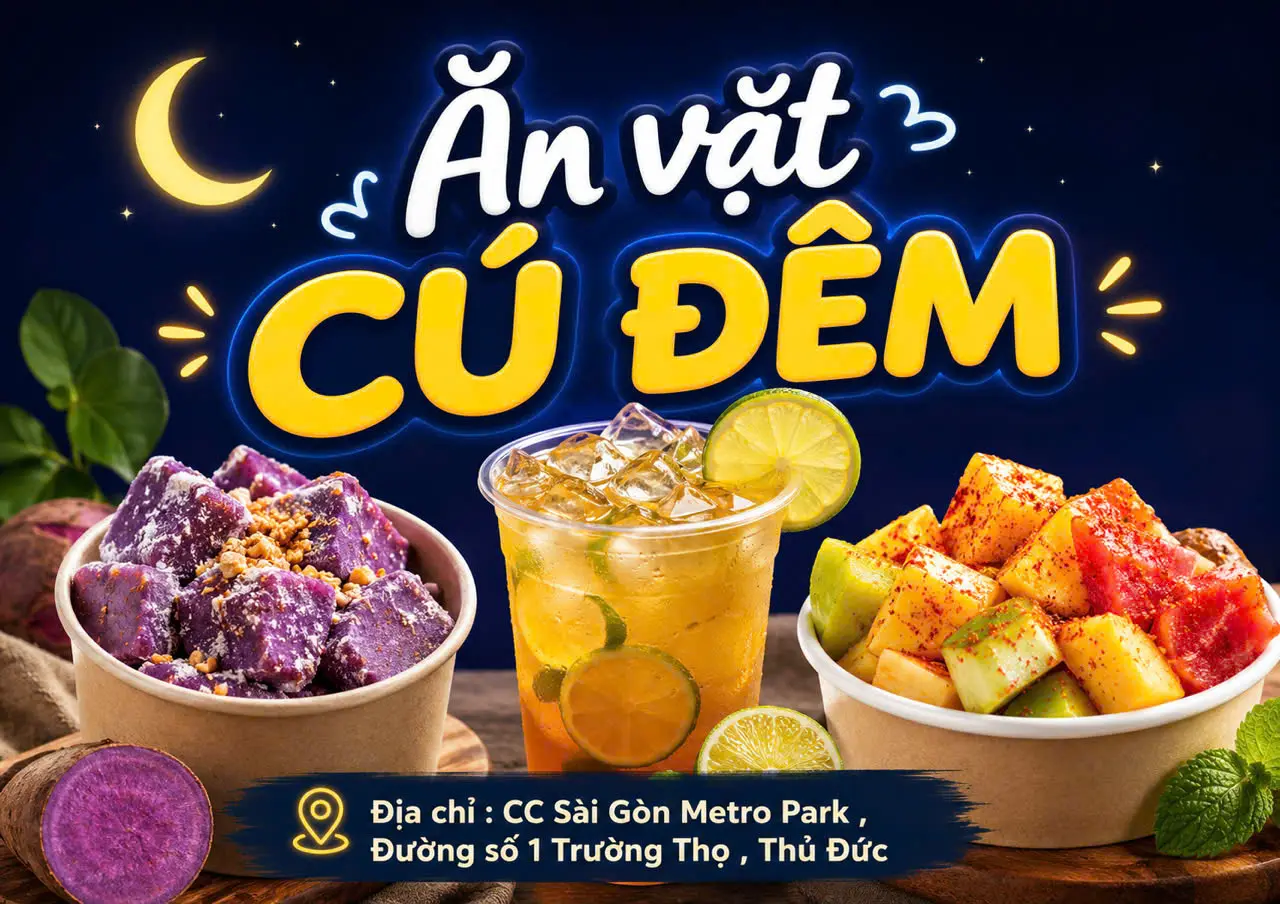 Ảnh bìa Ăn Vặt Cú Đêm - Bánh Khoai Mỡ, Trà Chanh & Yogurt Đá Việt Quốc - Đường Số 1