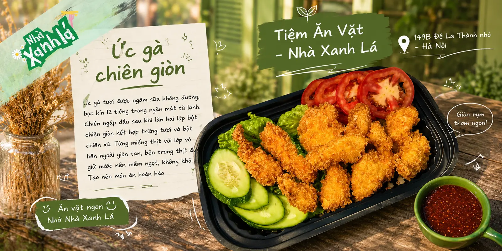 Ảnh bìa Tiệm Ăn Vặt Nhà Xanh Lá - Nem Chua Rán, Gà Chiên & Trà Trái Cây - Đê La Thành